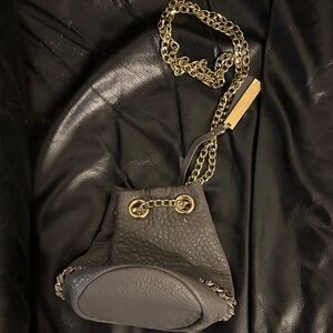 Elegant gray Leather bag with gold Chain as strap Bag